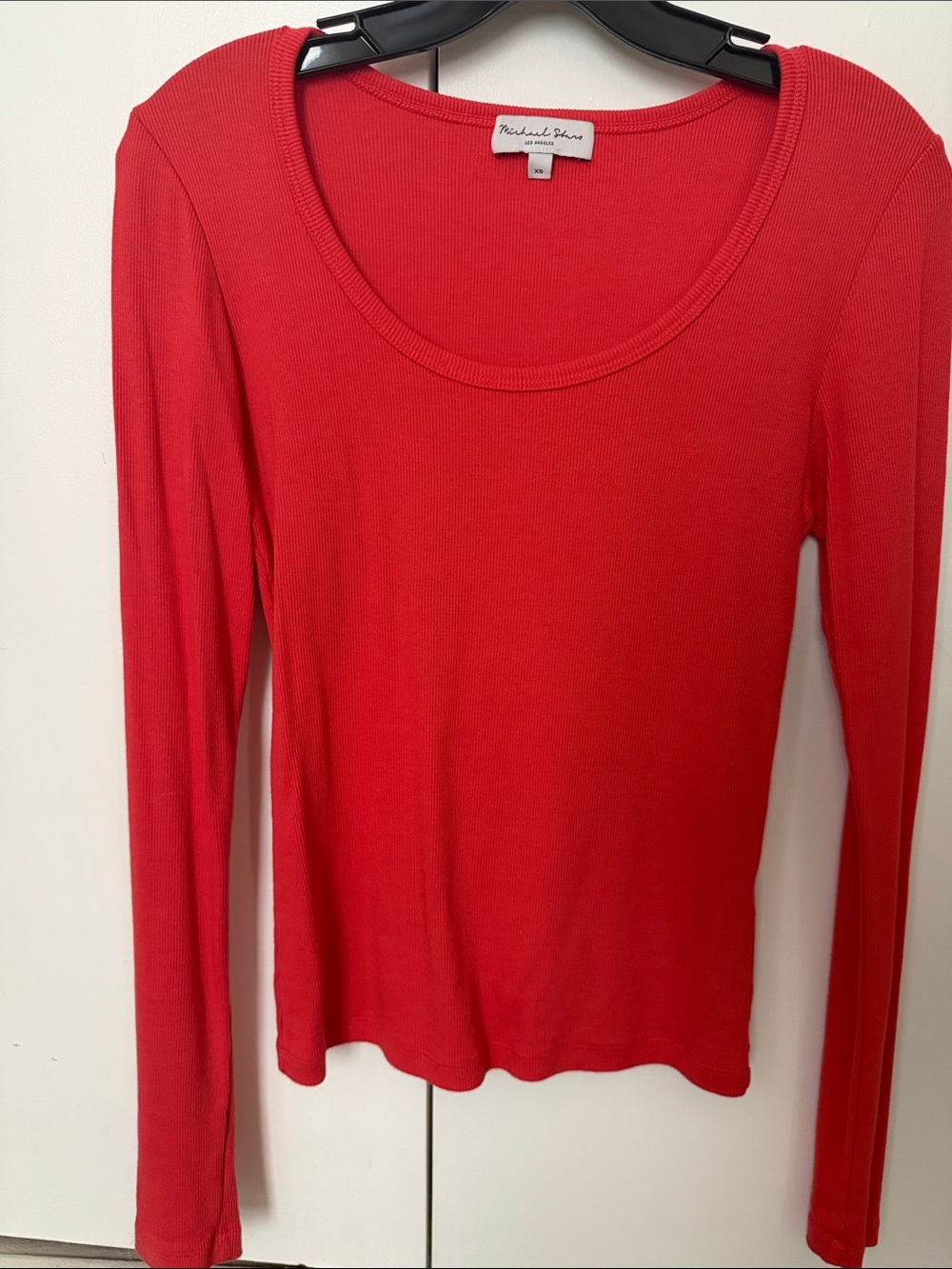 Michael Stars Red Long-Sleeve Scoop Neck Top